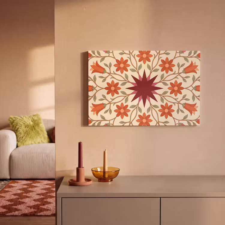 Bloemen - Mandala - Decoratief - Rood canvas 2cm klein -sfeer1