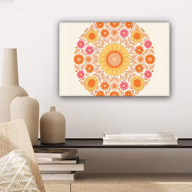 Bloemen - Mandala - Patroon - Kleurrijk canvas 2cm klein -sfeer6