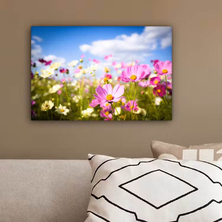 Bloemen - Wei - Paars - Gras - Wit - Wolken - Blauw canvas 2cm klein -sfeer3