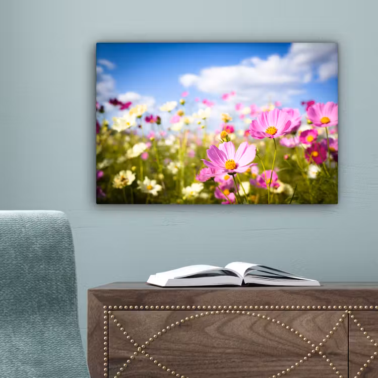 Bloemen - Wei - Paars - Gras - Wit - Wolken - Blauw canvas 2cm klein -sfeer4