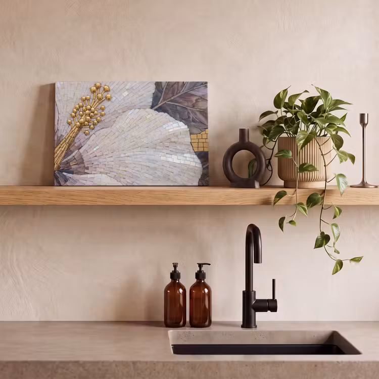 Bloemen - Mozaïek - Kunst - Modern - Goud canvas 2cm klein -sfeer3