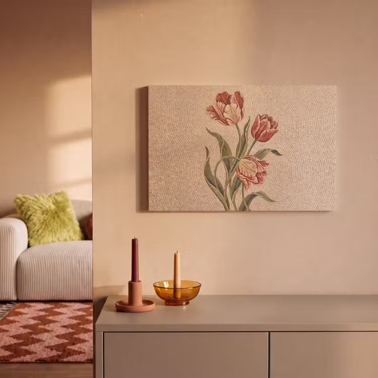 Bloemen - Mozaïek - Rood - Groen - Kunst canvas 2cm klein -sfeer1