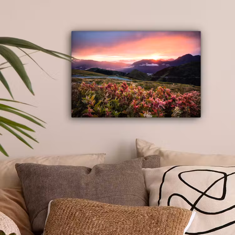 Bloemen - Bergen - Landschap - Nacht - Lucht - Roze canvas 2cm klein -sfeer1