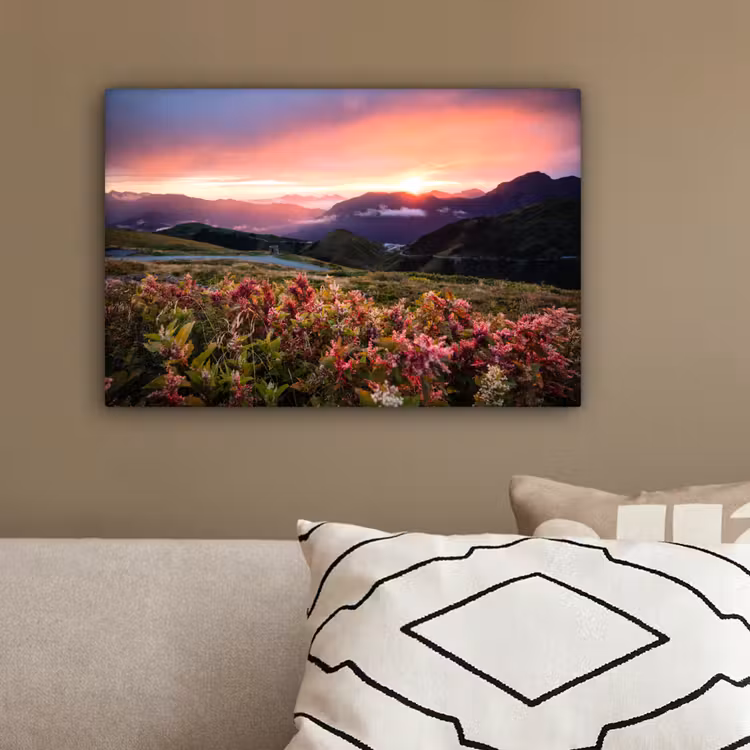 Bloemen - Bergen - Landschap - Nacht - Lucht - Roze canvas 2cm klein -sfeer3