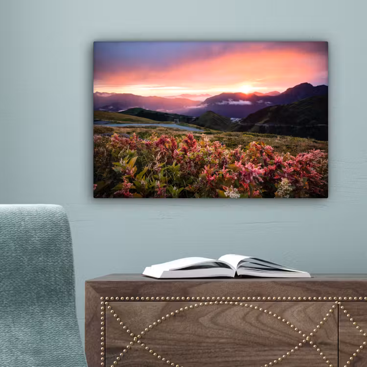 Bloemen - Bergen - Landschap - Nacht - Lucht - Roze canvas 2cm klein -sfeer4
