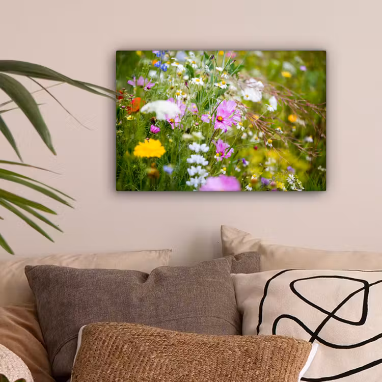 Bloemen - Natuur - Groen - Gras - Paars - Wit canvas 2cm klein -sfeer1
