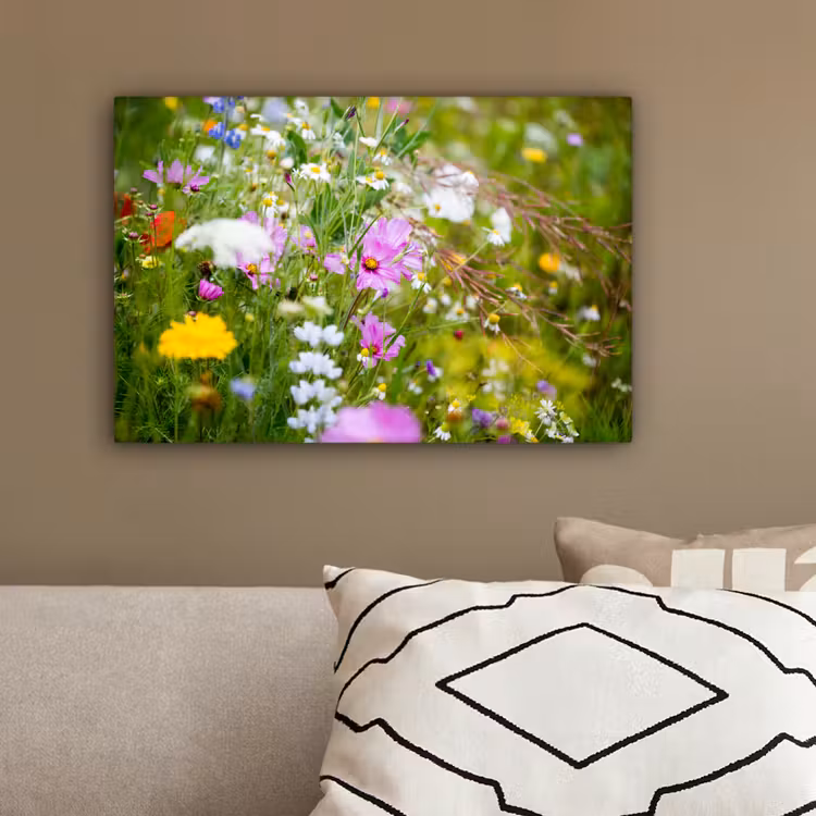 Bloemen - Natuur - Groen - Gras - Paars - Wit canvas 2cm klein -sfeer3
