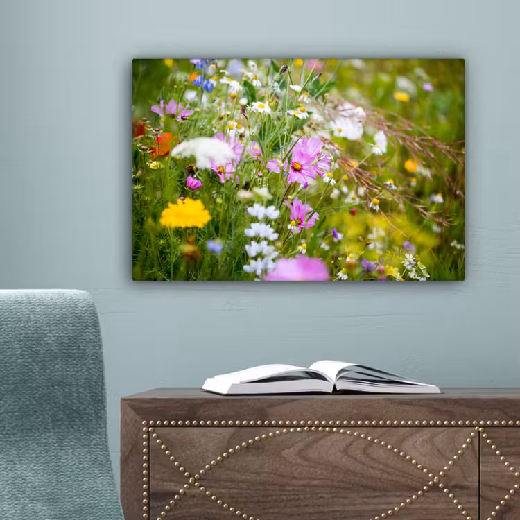 Bloemen - Natuur - Groen - Gras - Paars - Wit canvas 2cm klein -sfeer4