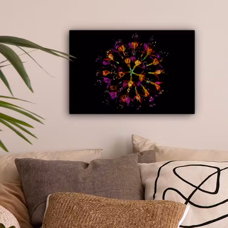 Bloemen - Oranje - Roze - Zwart canvas 2cm klein -sfeer1