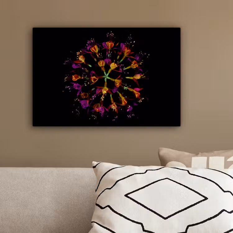 Bloemen - Oranje - Roze - Zwart canvas 2cm klein -sfeer3