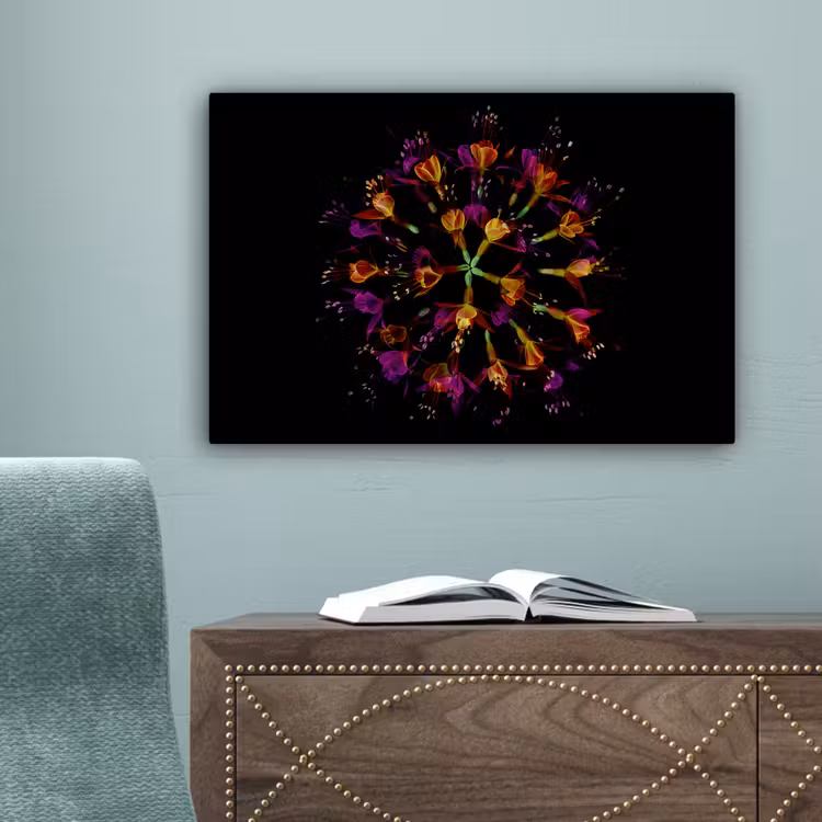 Bloemen - Oranje - Roze - Zwart canvas 2cm klein -sfeer4