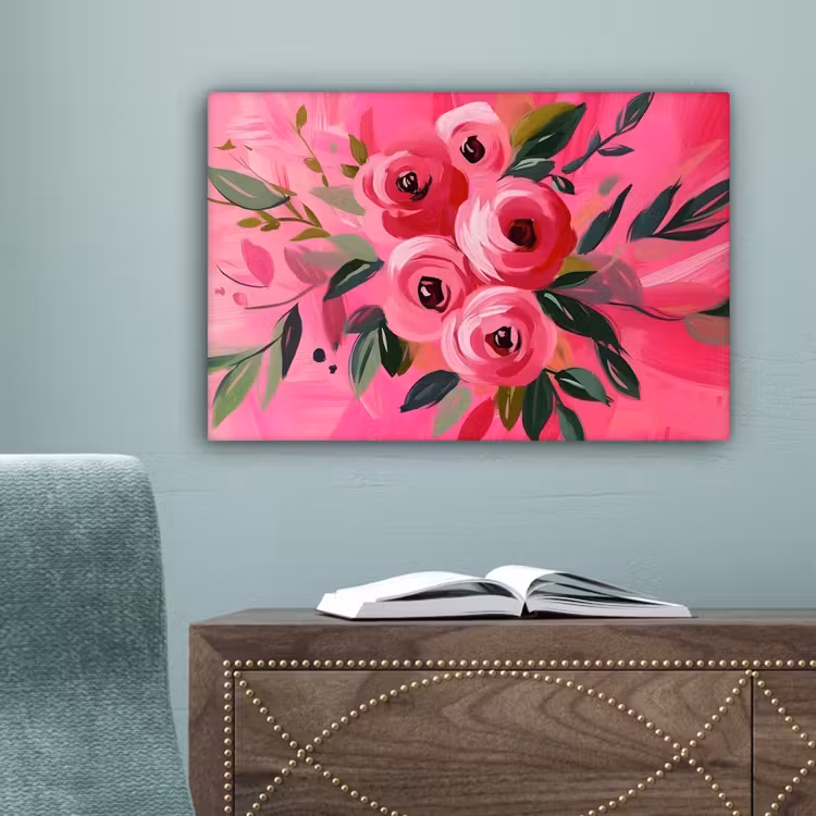 Bloemen - Verf - Roze canvas 2cm klein -sfeer4