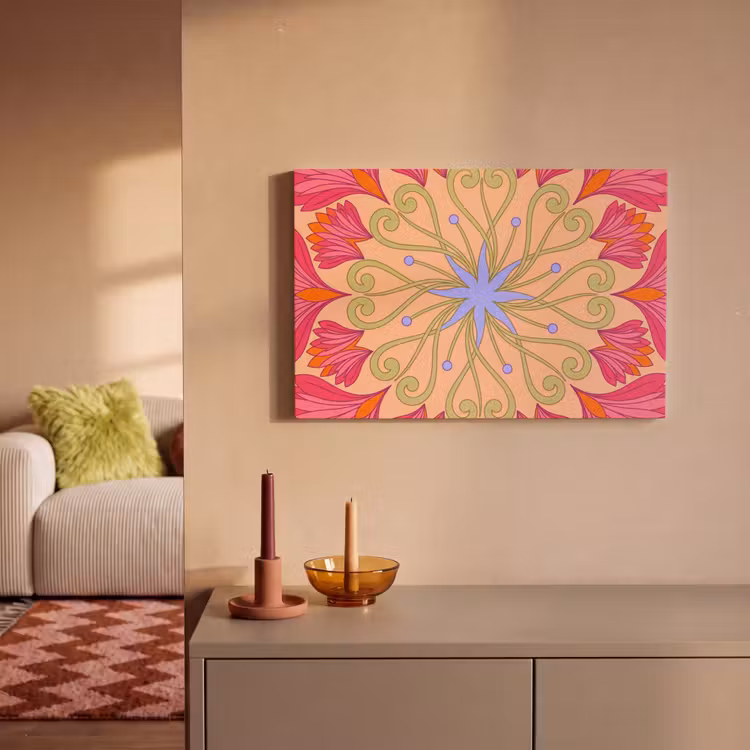 Bloemen - Patroon - Abstract - Roze - Decoratief canvas 2cm klein -sfeer1