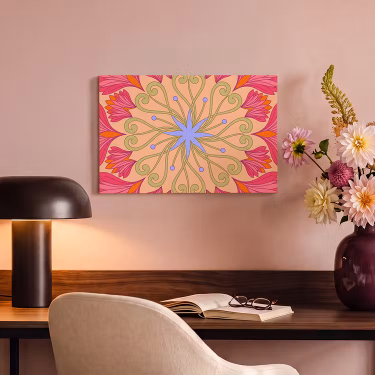 Bloemen - Patroon - Abstract - Roze - Decoratief canvas 2cm klein -sfeer4