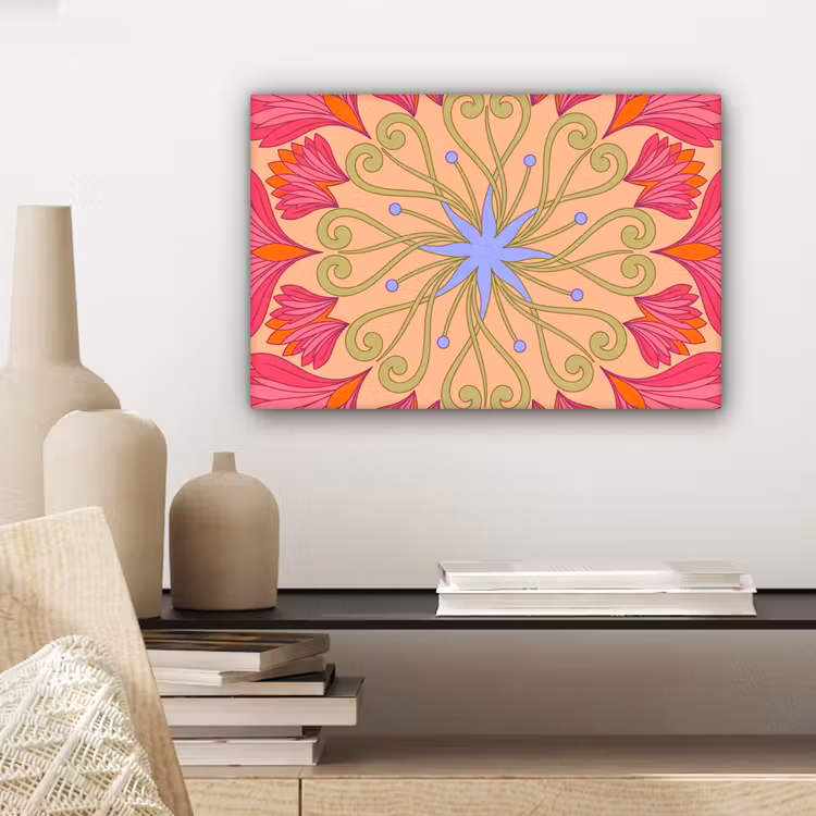 Bloemen - Patroon - Abstract - Roze - Decoratief canvas 2cm klein -sfeer6