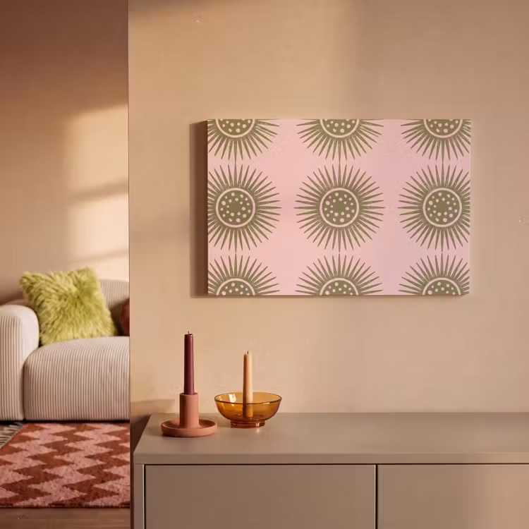 Bloemen - Patroon - Abstract - Roze - Groen canvas 2cm klein -sfeer1