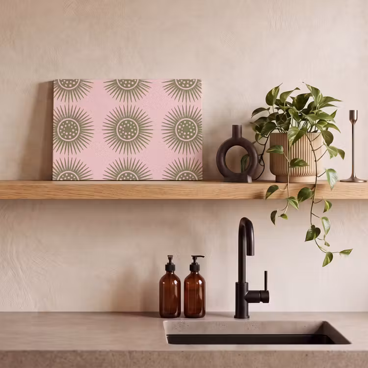 Bloemen - Patroon - Abstract - Roze - Groen canvas 2cm klein -sfeer3