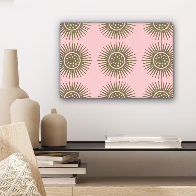 Bloemen - Patroon - Abstract - Roze - Groen canvas 2cm klein -sfeer6