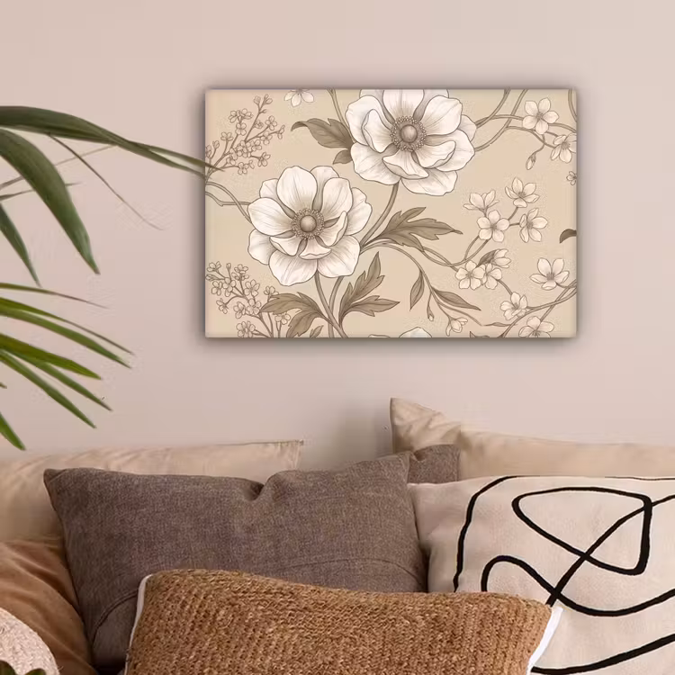 Bloemen - Patroon - Beige canvas 2cm klein -sfeer1
