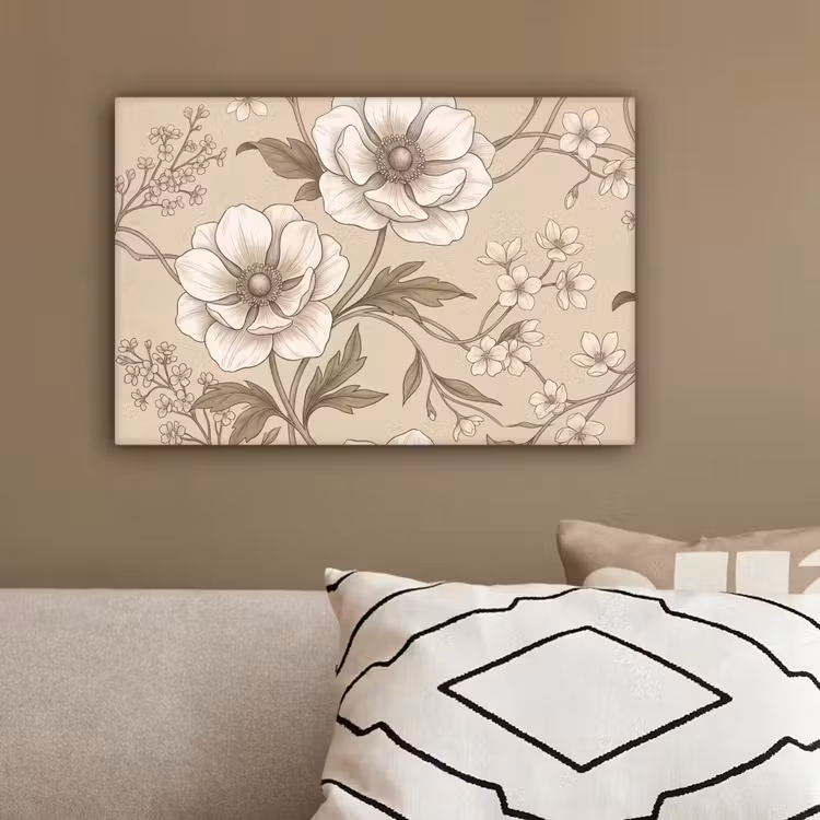Bloemen - Patroon - Beige canvas 2cm klein -sfeer3