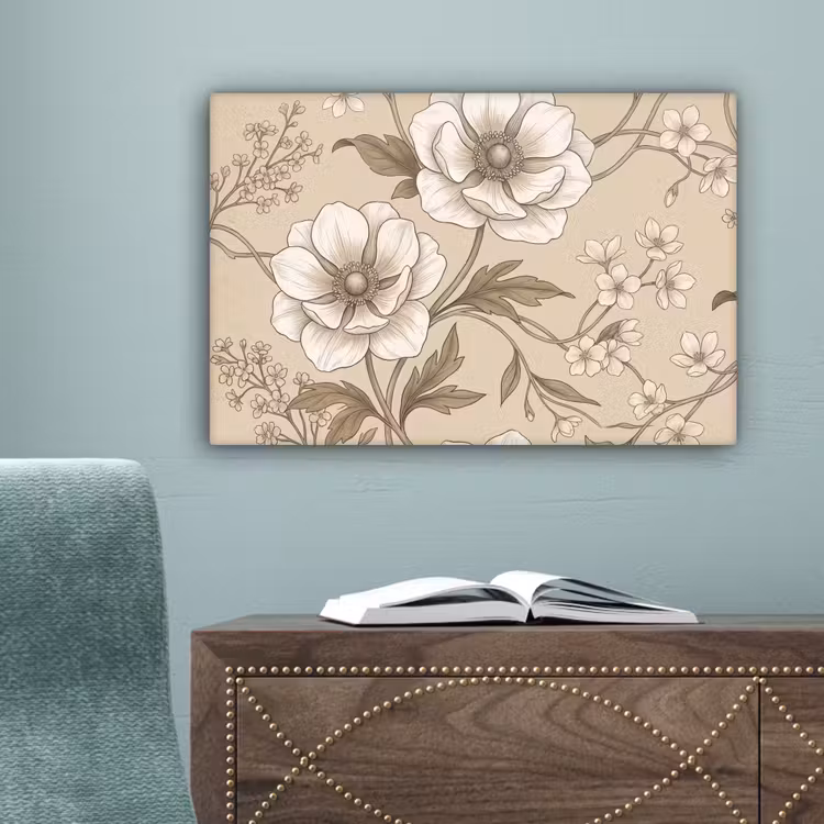 Bloemen - Patroon - Beige canvas 2cm klein -sfeer4