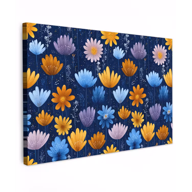 Bloemen - Patroon - Blauw - Contrast canvas 2cm klein -z3d