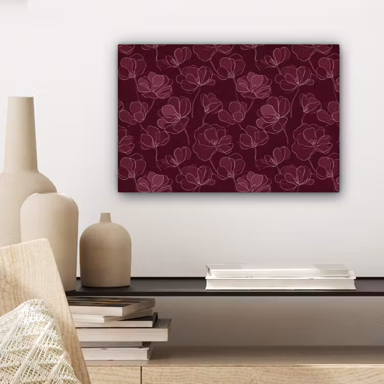 Bloemen - Patroon - Bordeauxrood canvas 2cm klein 34 -sfeer6