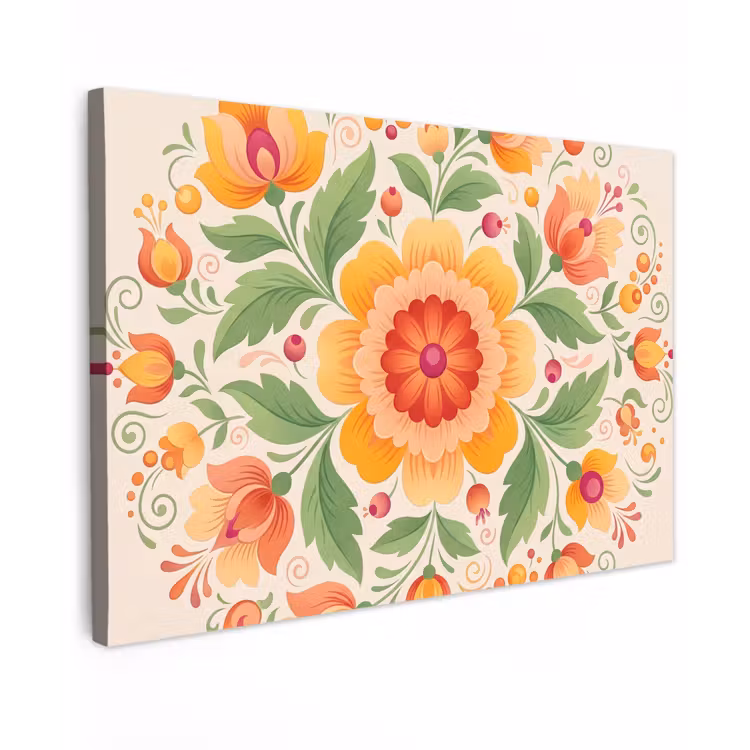Bloemen - Patroon - Decoratief - Oranje canvas 2cm klein -z3d