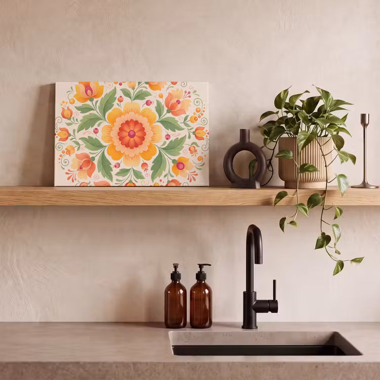 Bloemen - Patroon - Decoratief - Oranje canvas 2cm klein -sfeer3