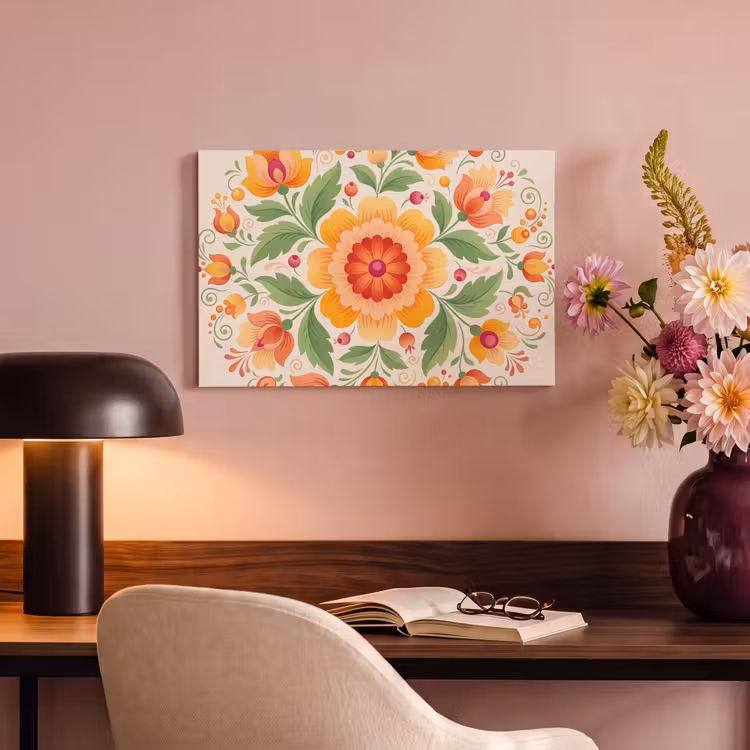 Bloemen - Patroon - Decoratief - Oranje canvas 2cm klein -sfeer4