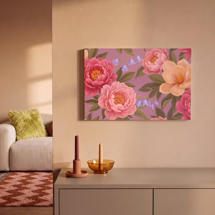 Bloemen - Patroon - Illustratie - Roze canvas 2cm klein -sfeer1