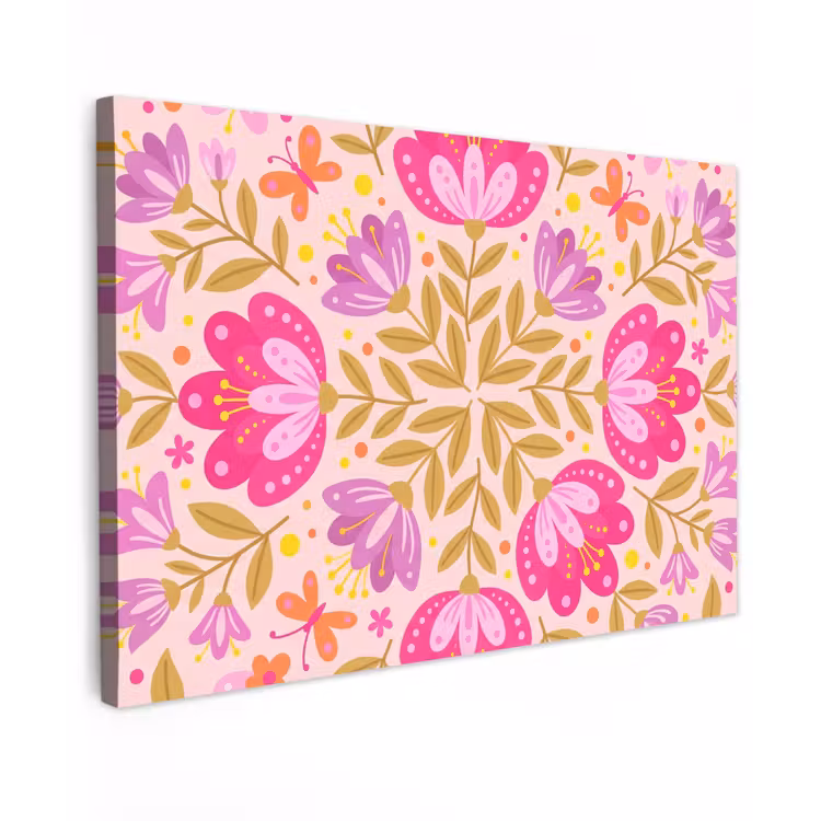 Bloemen - Patroon - Natuur - Abstract - Roze canvas 2cm klein -z3d