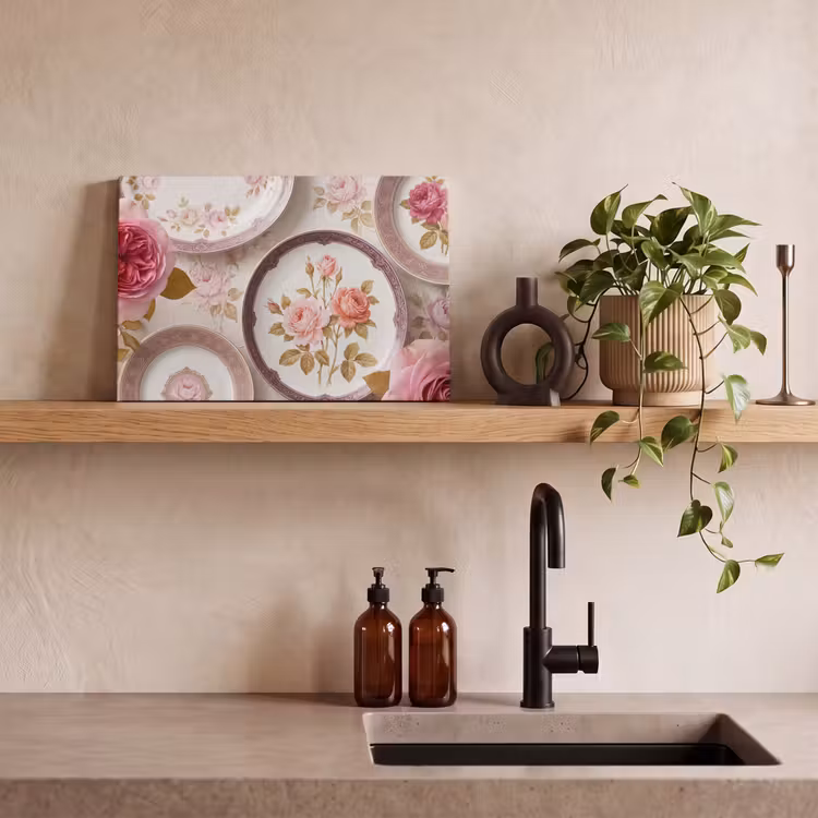 Bloemen - Patroon - Vintage - Roze - Decoratie canvas 2cm klein -sfeer3