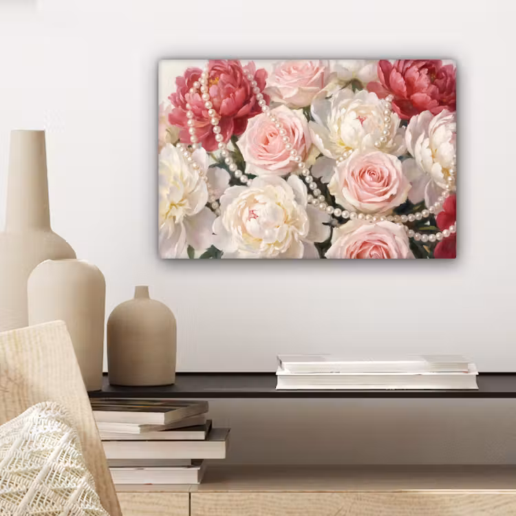 Bloemen - Parels - Romantiek - Klassiek - Roze canvas 2cm klein -sfeer6