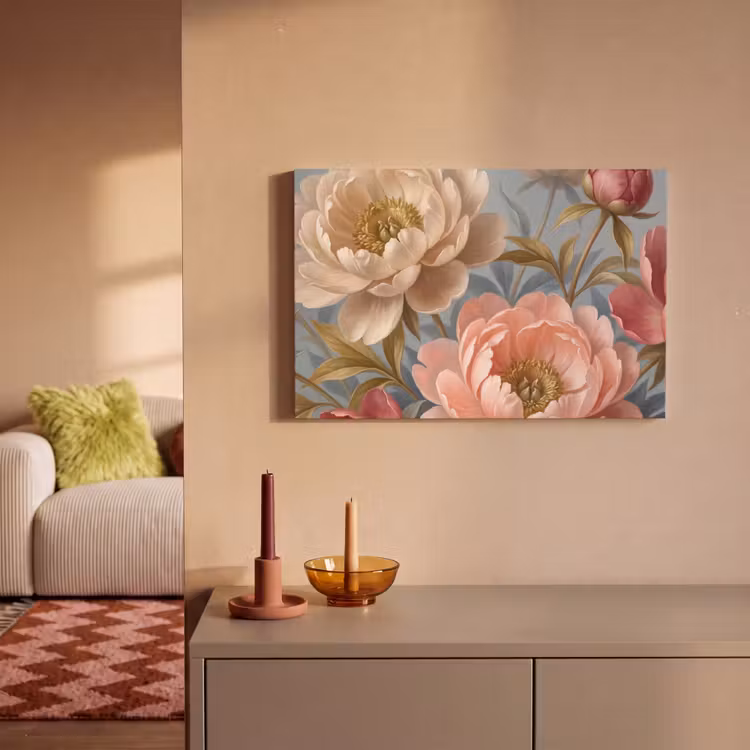 Bloemen - Roze - Beige - Modern - Natuur canvas 2cm klein -sfeer1