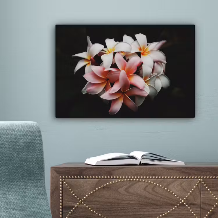 Bloemen - Roze - Zwart - Flora - Botanisch canvas 2cm klein -sfeer4