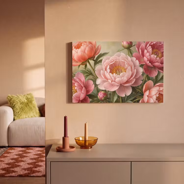 Bloemen - Roze - Klassiek - Gedetailleerd - Natuur canvas 2cm klein -sfeer1