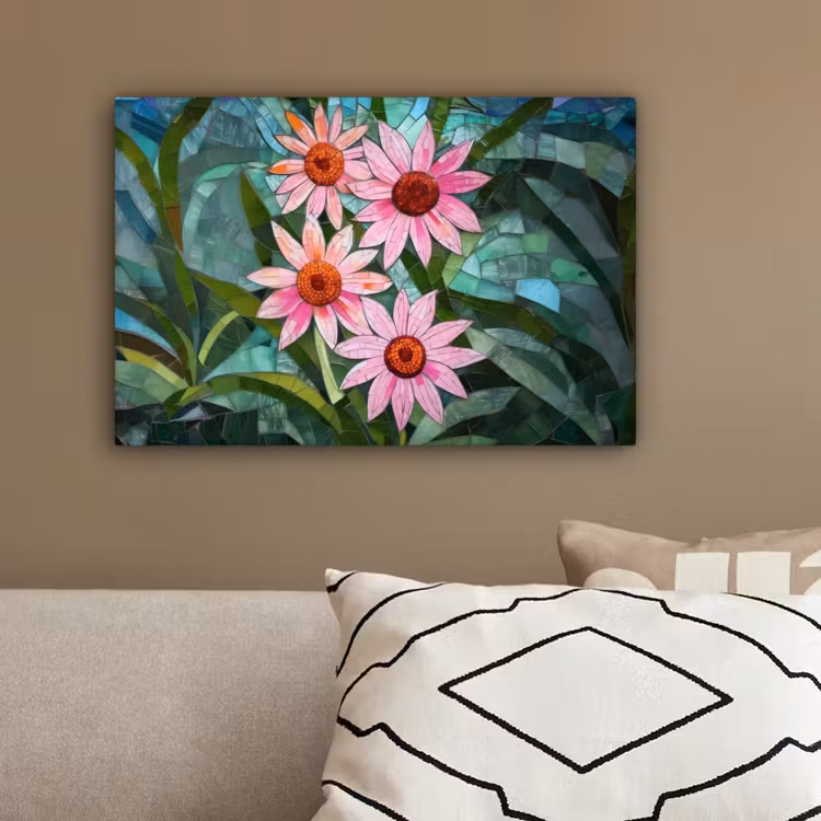 Bloemen - Roze - Glasmozaïek canvas 2cm klein -sfeer3