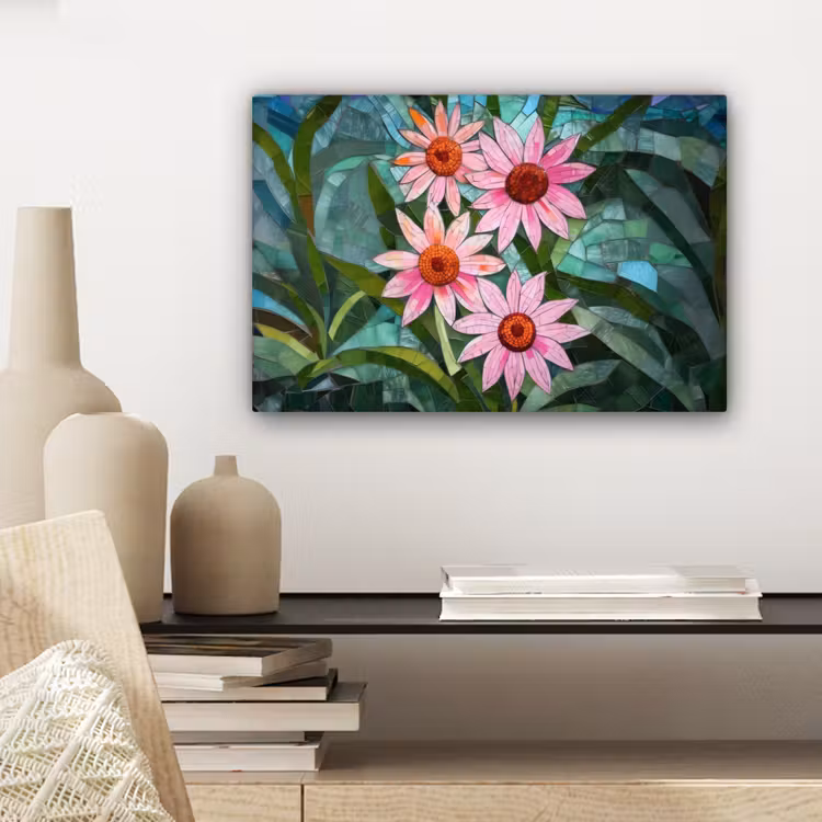 Bloemen - Roze - Glasmozaïek canvas 2cm klein -sfeer6