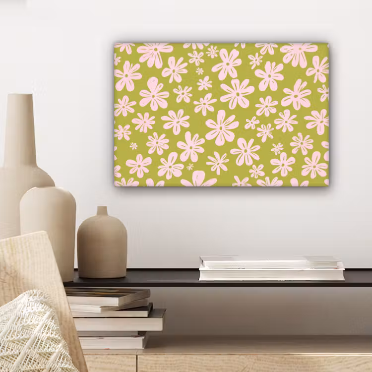 Bloemen - Roze - Getekend - Patroon canvas 2cm klein -sfeer6