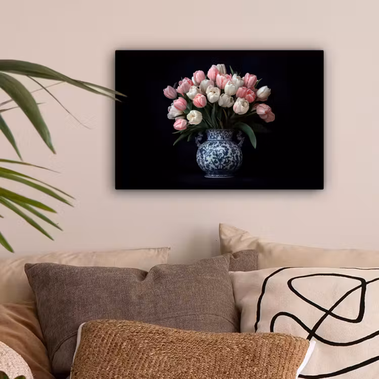 Bloemen - Roze - Tulpen - Vaas canvas 2cm klein -sfeer1