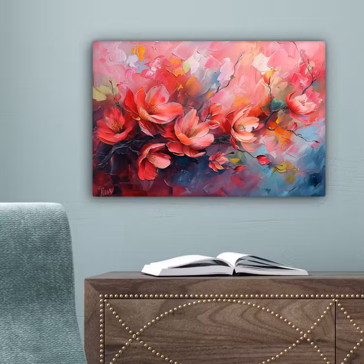 Bloemen - Roze - Watercolor - Natuur- Kunst canvas 2cm klein -sfeer4