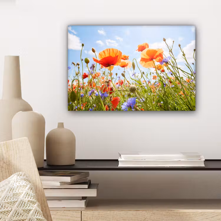 Bloemen - Klaproos - Lente - Natuur - Rood - Blauw canvas 2cm klein -sfeer6