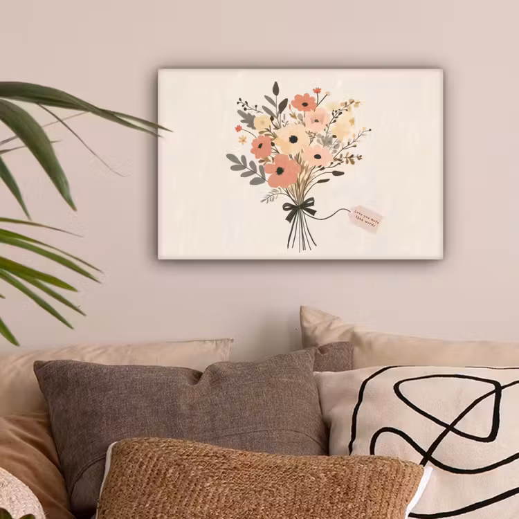 Bloemen - Quote - Beige - Lint canvas 2cm klein -sfeer1