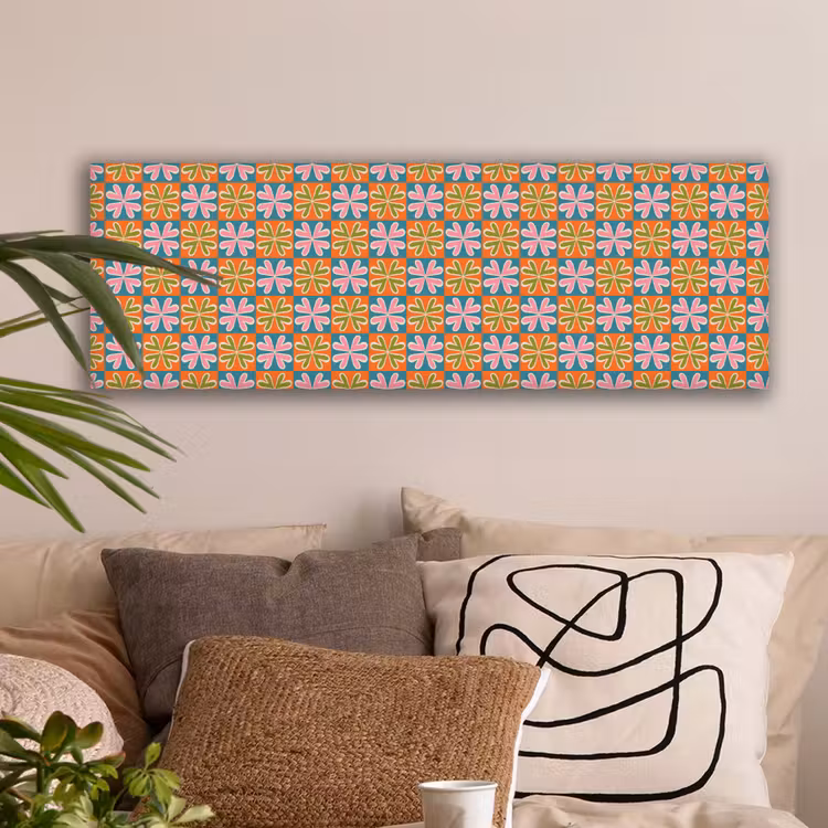 Bloemen - Retro - Patroon - Kleurrijk canvas 2cm klein 828 -sfeer1
