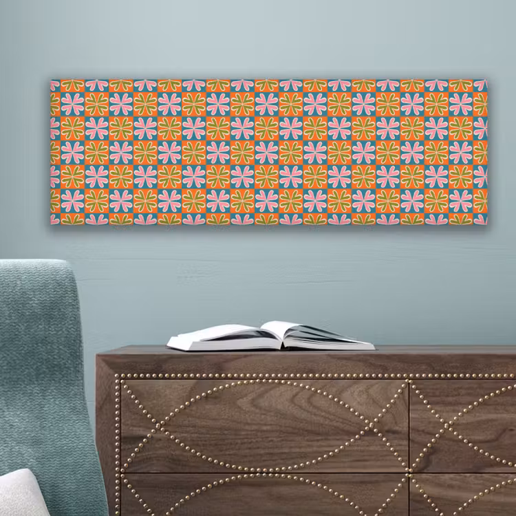 Bloemen - Retro - Patroon - Kleurrijk canvas 2cm klein 828 -sfeer4