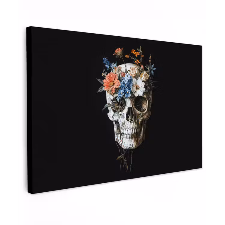 Bloemen - Schedel - Kleurrijk canvas 2cm klein -z3d