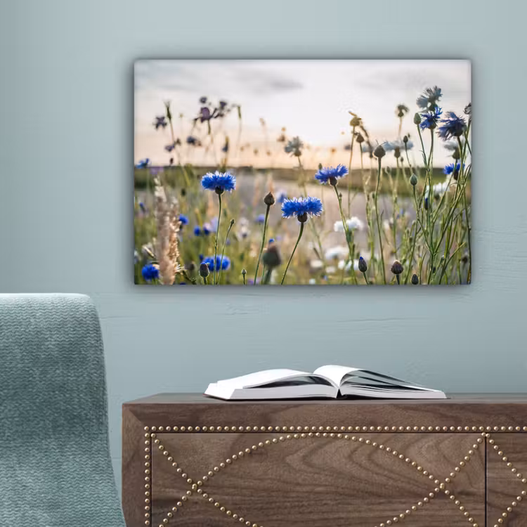 Bloemen - Zomer - Korenbloem - Blauw - Zon - Wolken canvas 2cm klein -sfeer4
