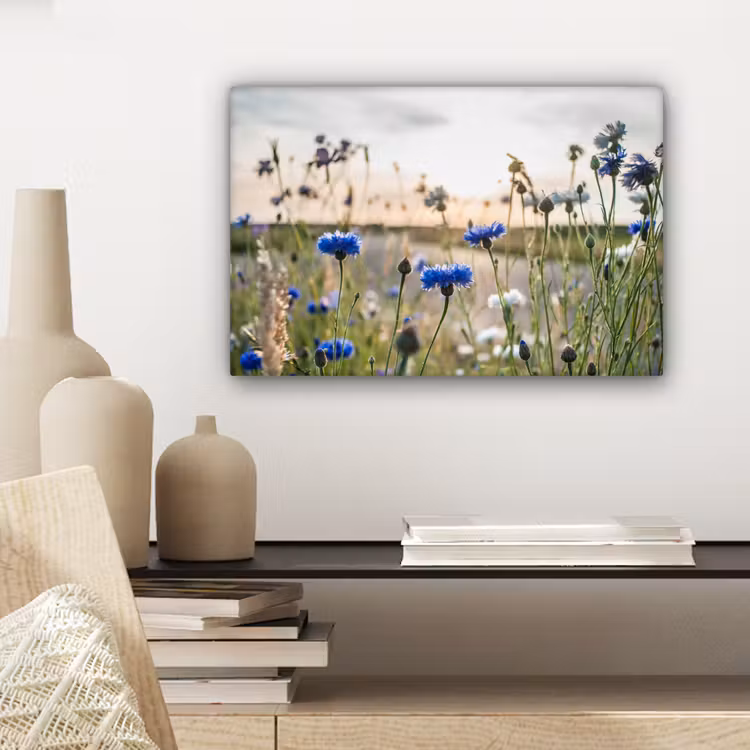 Bloemen - Zomer - Korenbloem - Blauw - Zon - Wolken canvas 2cm klein -sfeer6