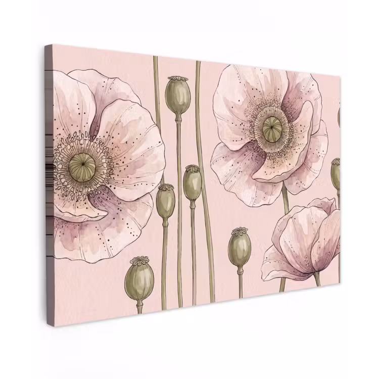 Bloemen - Zomer - Natuur - Aquarel - Roze canvas 2cm klein -z3d